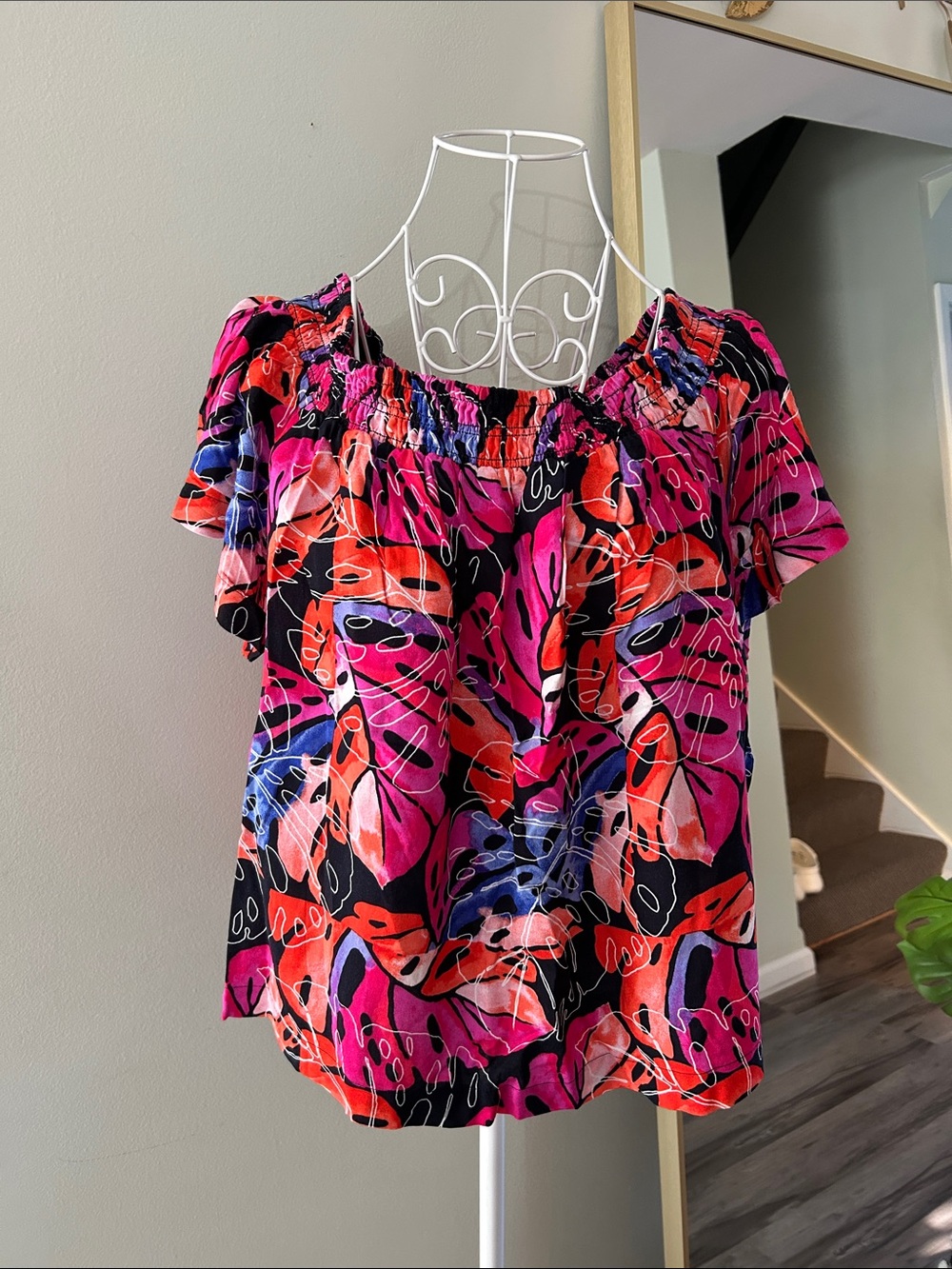 Tommy Hilfiger Pink Red Black Floral Off-Shoulder Top
